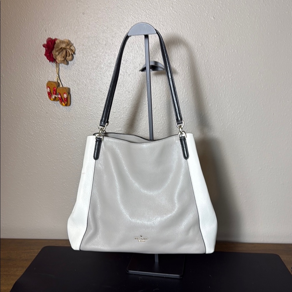 Kate Spade Taupe, Black and White Shoulder Bag with Textured Design